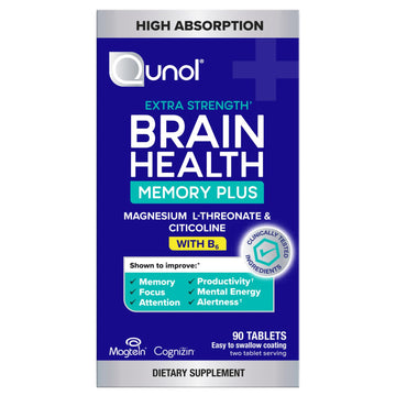 Qunol Brain Health Memory Plus with B6, Magnesium L-Threonate & Citicoline, Clinically Tested Ingredients to Improve Memory, Focus, Attention and Productivity, 90 Count Qunol Au supplements
