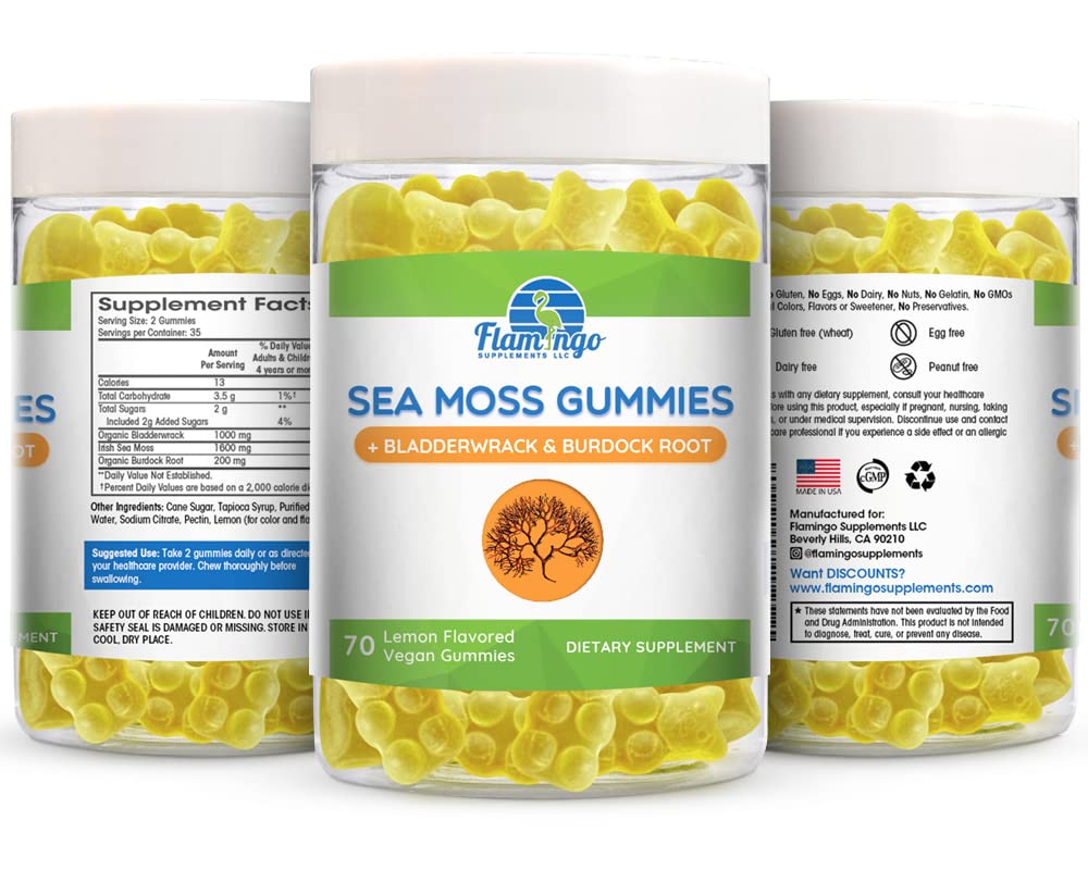 Sea Moss Gummies Plus Organic Bladderwrack and Burdock Root. Tasty Alternative to Sea Flamingo Supplements Au supplements