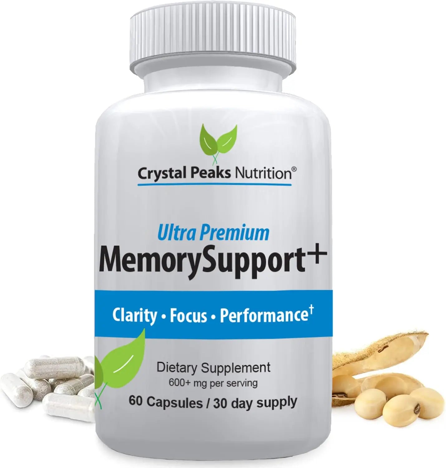 Memory Boost + Brain Support Supplement – Nootropic for Focus, Concentration, Memory. Enhanced Energy, Recall and Alertness - 60 Capsules/30-day Supply. CRYSTAL PEAKS NUTRITION Au supplements