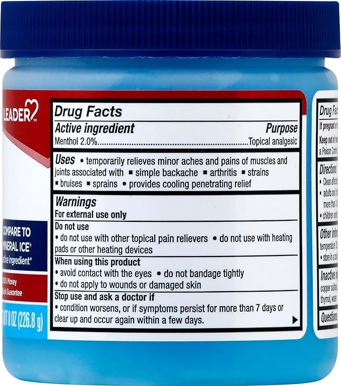 Leader Mineral Ice Blue Gel, Menthol 2%, Pain Relief Gel, Topical Analgesic, for Muscle Pain, Backache, Arthritis & Sport Injuries, for Adults and Kids 2+, Compare to Mineral Ice, 8 oz Leader Au supplements