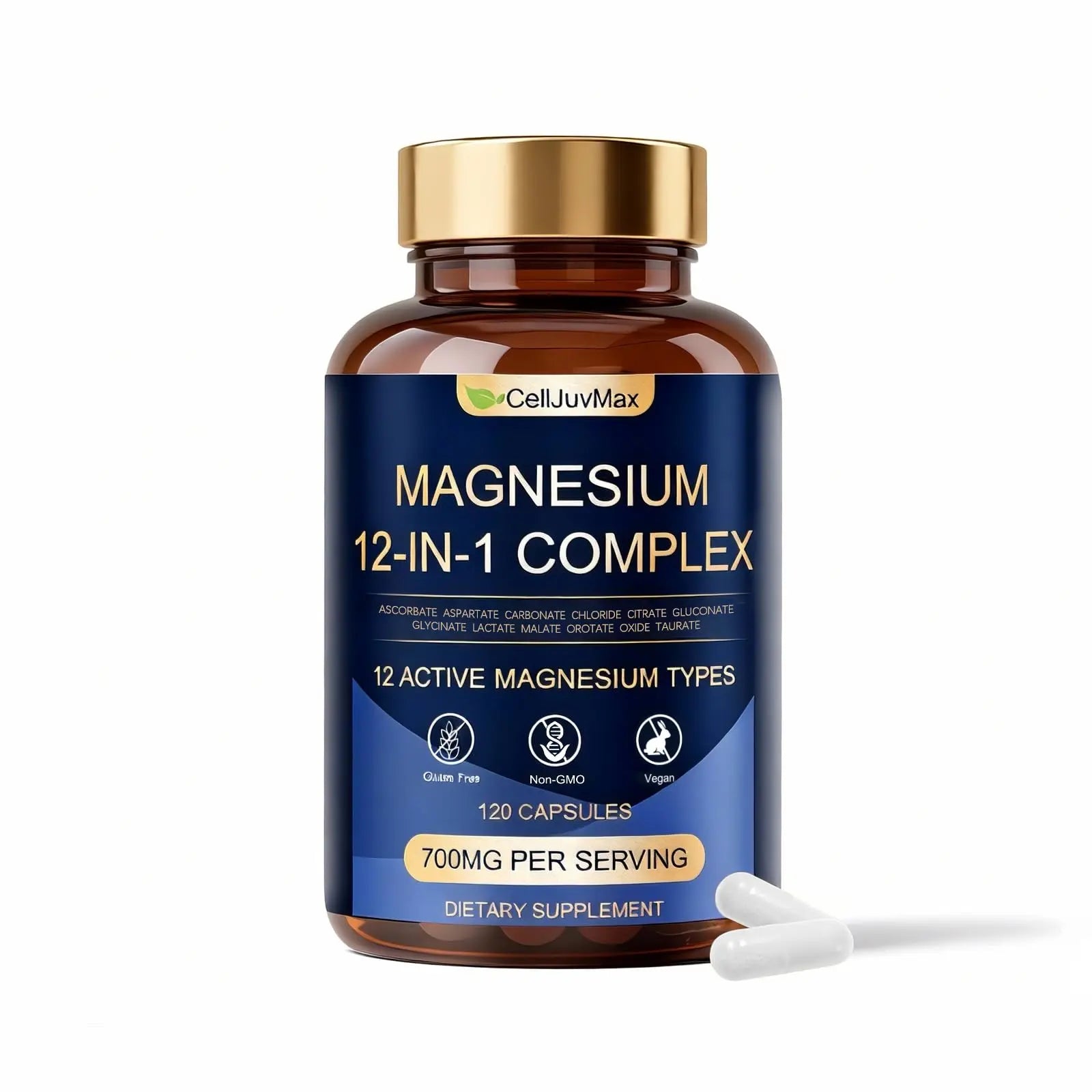 Magnesium 12-in-1 Complex 700mg, with Glycinate & Citrate, Vegan Supplement for Daily Wellness, 120 Capsules (1) WOJJ Au supplements