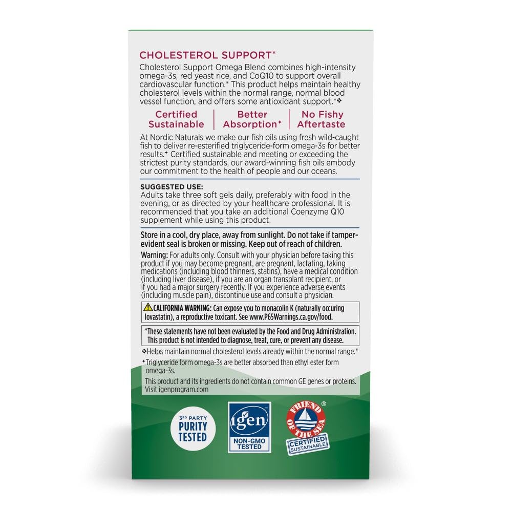 Nordic Naturals Cholesterol Support, Lemon - 60 Soft Gels - 975 Omega-3 + Red Yeast Rice & CoQ10 - Normal Cholesterol, Antioxidant Support - EPA & DHA - Non-GMO - 20 Servings Nordic Naturals Au supplements