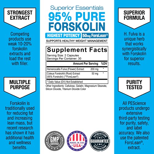 PEScience Forskolin Capsules, 95% Pure Forskolin Extract, Patented ForsLean, 60 Count PEScience Au supplements