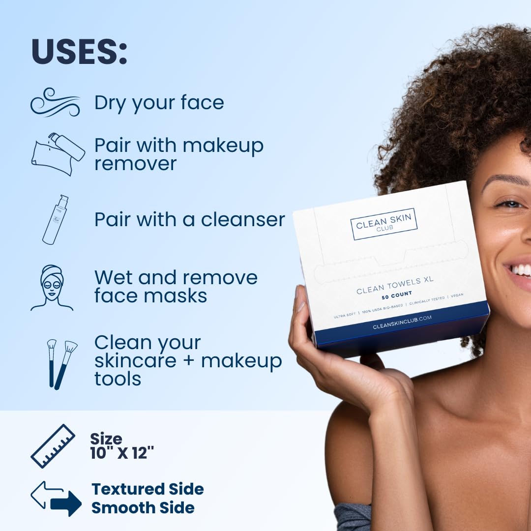 Clean Skin Club Clean Towels XL, 100% USDA Biobased Dermatologist Appr CLEAN SKIN CLUB Au supplements