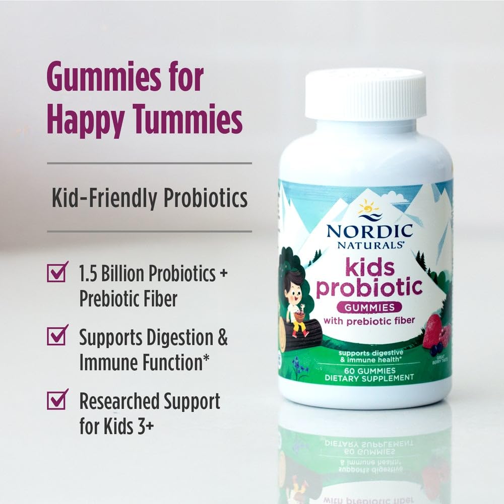 Nordic Naturals Kids Nordic Flora Probiotic Gummies, Merry Berry Punch - 60 Gummies - 1.5 Billion CFU & Prebiotic Fiber - Non-GMO, Vegan - 30 Servings Nordic Naturals Au supplements