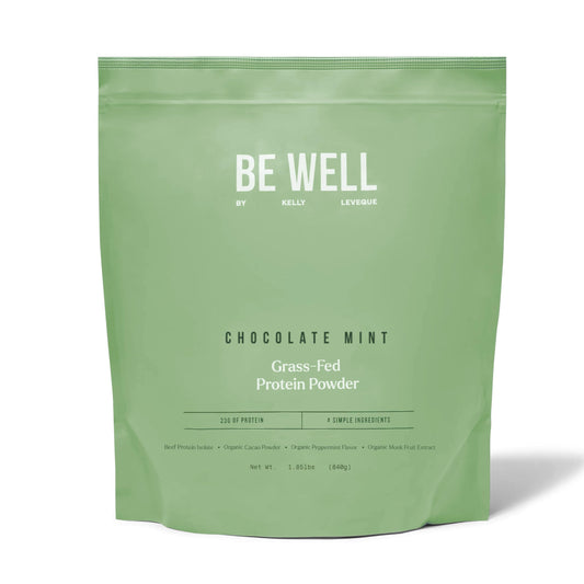 Be Well by Kelly Mint Chocolate Grass-Fed Beef Protein Powder, 23G of Protein & 1G of Carbs (4 Ingredients, 30 Servings) 9 Amino Acids + 3 BCAAs No Soy, Be Well by Kelly LeVequeUS supplements
