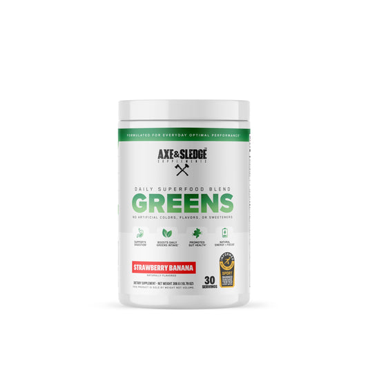 Axe & Sledge Super Greens and Reds Powder – Greens Drink with Superfoods, Probiotics & Digestive Enzymes for Energy, Gut Health & Bloating | Strawberry Banana Axe & SledgeAu supplements
