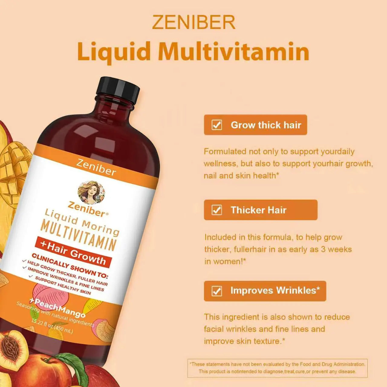 Zeniber MaayRuth Multivitamins Hair Growth| Liquid Multivitamin for Hair Growth | Biotin 10000mcg | Hair & Skin Support Supplement | Zeniber Au supplements