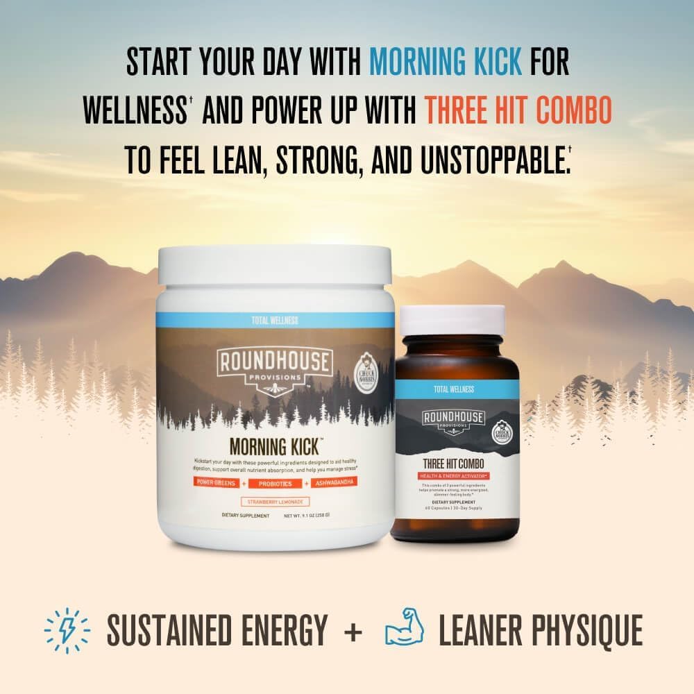 ROUNDHOUSE PROVISION Morning Kick, Zero Sugar Greens Superfood Powder Supplement with Ashwagandha, Collagen, Probiotics, Debloat Drink, 30 Servings (Strawberry Lemonade) by Chuck Norris ROUNDHOUSE PROVISION Au supplements