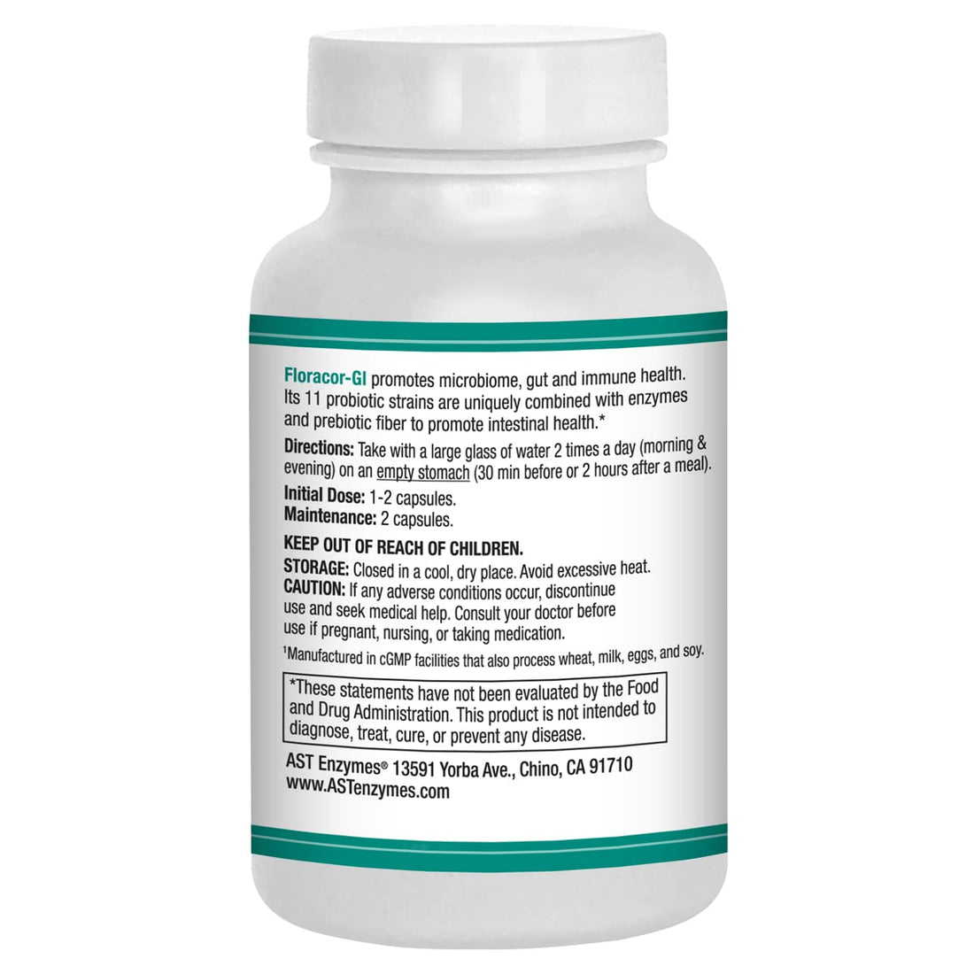 AST Enzymes Floracor - Supports Gut & Intestinal Health - Premium Probiotic, Prebiotic and Enzyme Formula - 60 Vegetarian Capsules