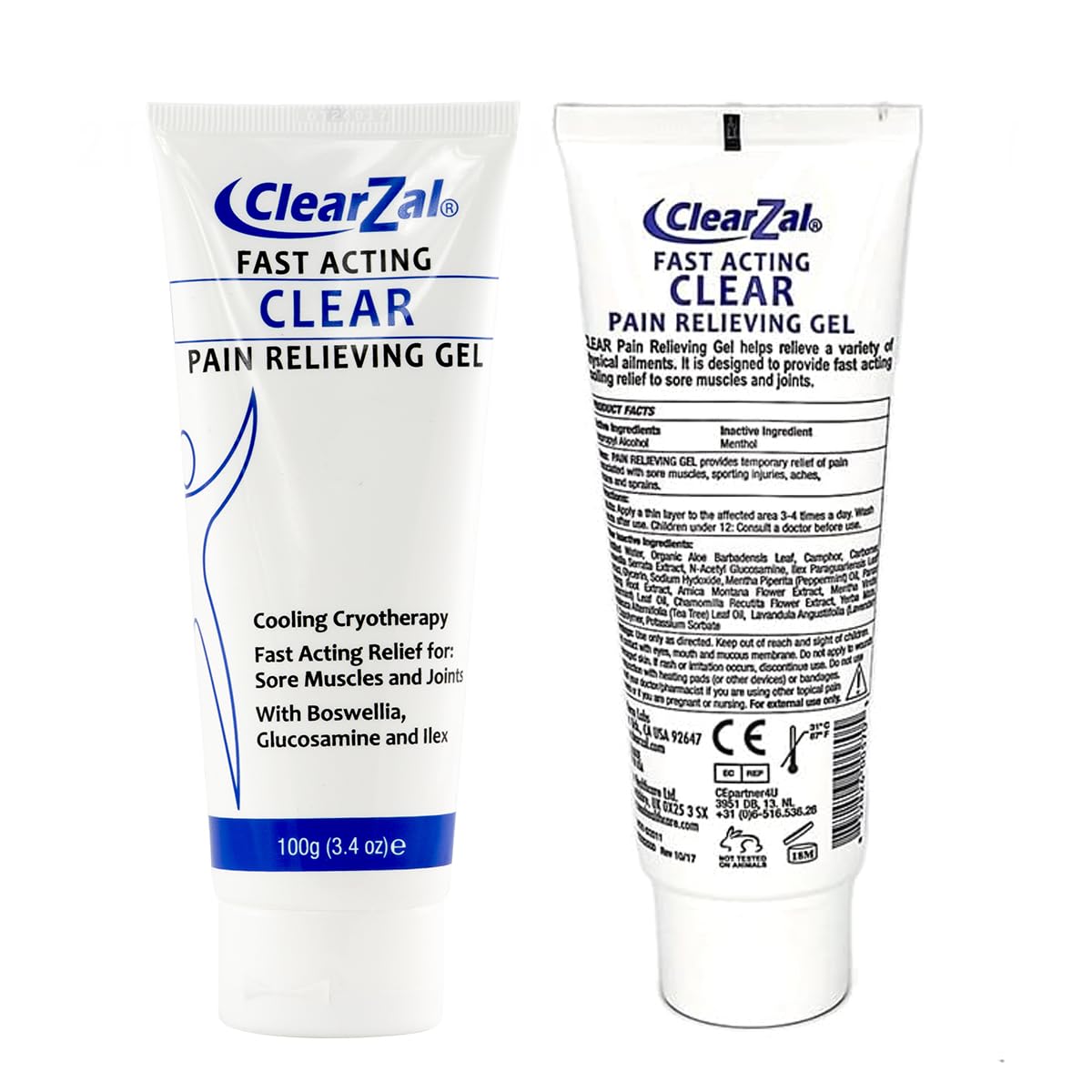 ClearZal Fast Acting Clear Pain Relieving Gel with Cooling Cryotherapy, Boswellia and Glucosamine for Sore Muscles and Joints, Soothing Cooling Gel 3.4 oz Clearzal Au supplements