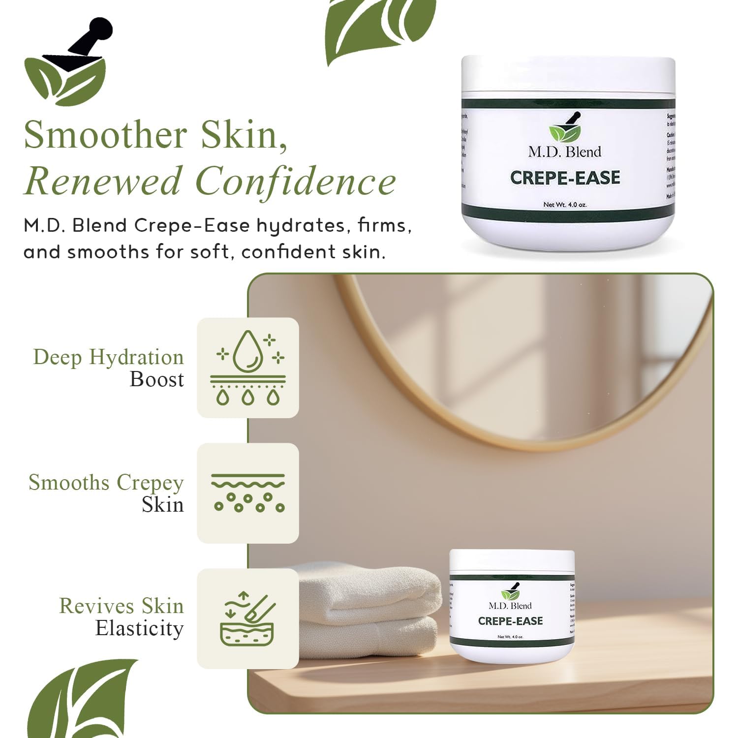 M.D. Blend Crepe-Ease Body Moisturizer Anti Aging Retinol Cream Firming, Smoothing & Hydrating Cream for Crepey Skin on Neck, Arms & Legs Crepe Skin Repair, Advanced Crepe Fix, 4 oz M.D. Blend buy supplements Au