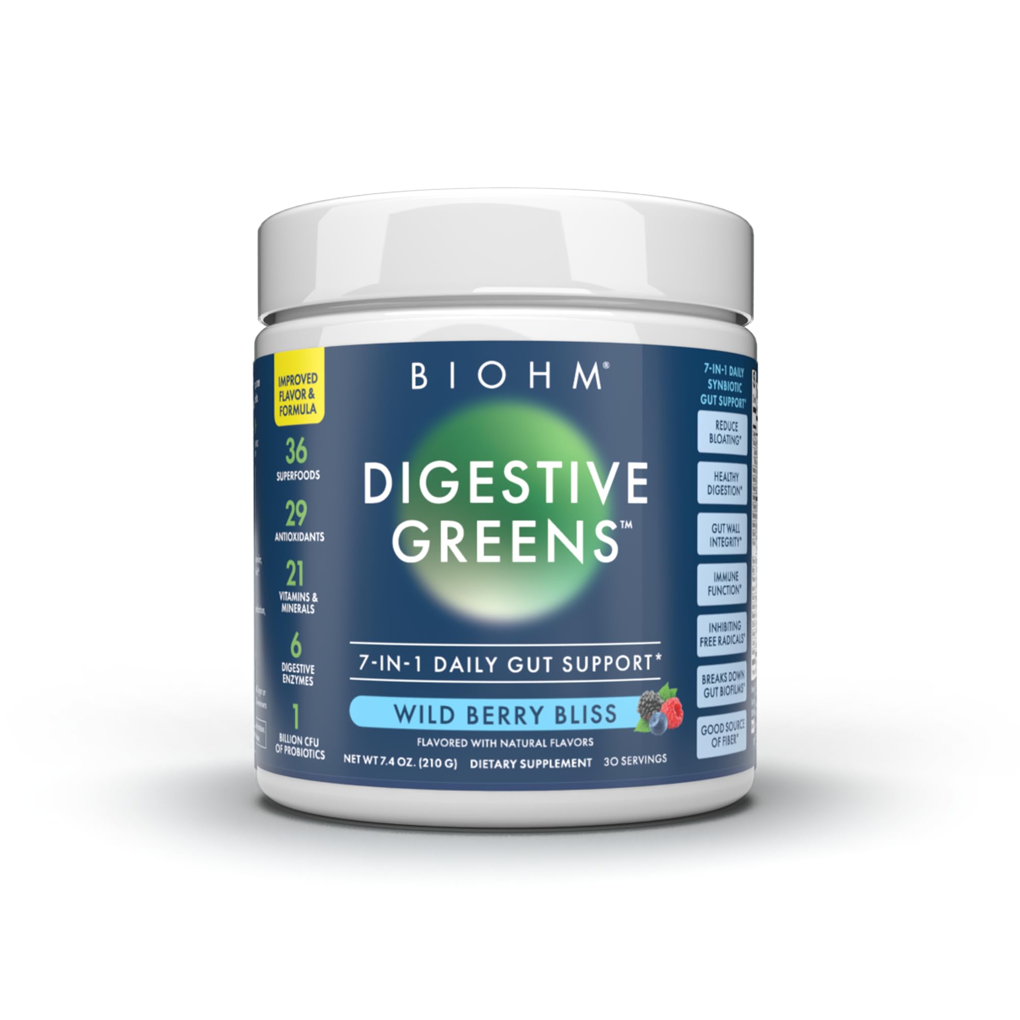 BIOHM Digestive Greens, Green Superfood Powder (7.4 Oz, 30 Servings) Immune & Gut Health Support with Antioxidants, Vitamins, Probiotics & Enzymes, Good Source of Fiber, Berry Flavor BIOHM Au supplements