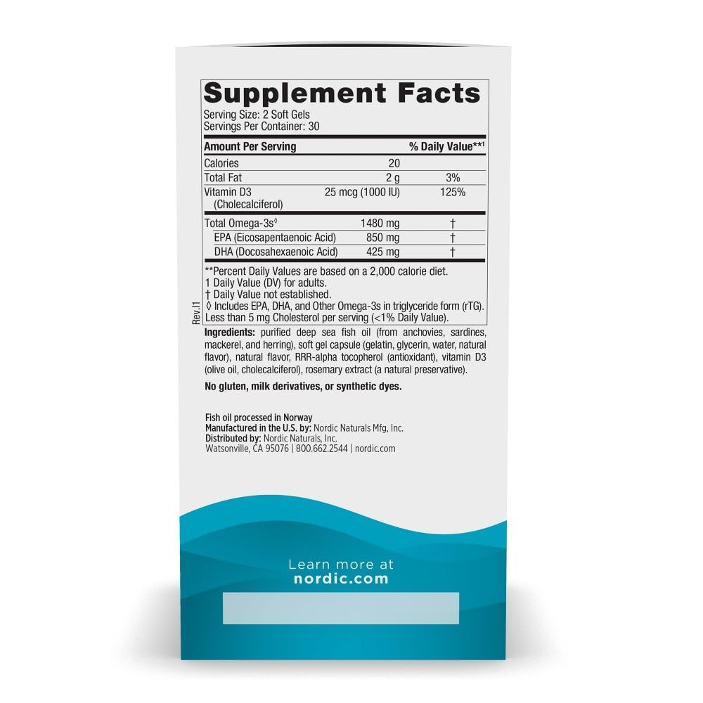 Nordic Naturals Ultimate Omega Xtra, Lemon Flavor - 60 Soft Gels - 1480 mg Omega-3 + 1000 IU Vitamin D3 - EPA & DHA - Brain, Heart, & Immune Health - 30 Servings Nordic Naturals Au supplements