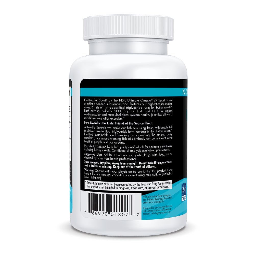 Nordic Naturals Ultimate Omega Sport 2X, Lemon Flavor - 60 Soft Gels - 2150 mg Omega-3 - NSF Certified Fish Oil with EPA & DHA - Heart & Muscle Health, Recovery - Non-GMO - 30 Servings Nordic Naturals Au supplements