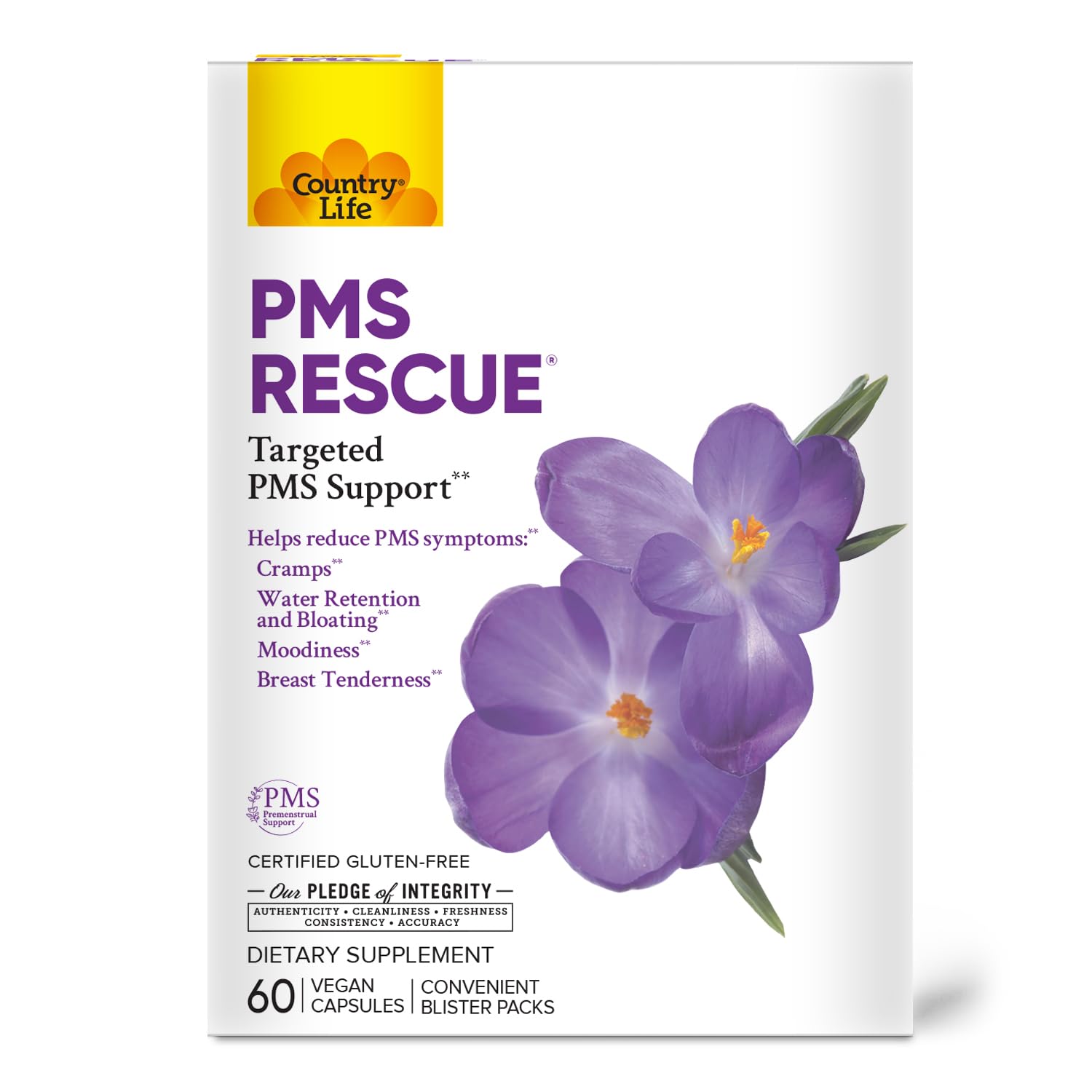Country Life PMS Rescue – PMS Support Supplement for Women, Menstrual Cycle Support, Helps Support Mood, Bloating & Cramps, Herbal & Nutrient Blend, Vegan Capsules, 60 Count Country Life Au supplements