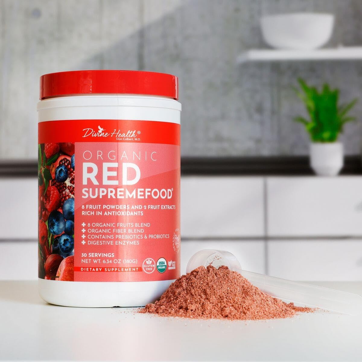Dr. Colbert, MD Organic Red Supremefood | Berry Flavored Blend | by Divine Health | 10 Organic Fruits | Probiotics | Enzymes | Herbs | Fiber | Antioxidants | Non-GMO | 30 Day Supply | 180g Divine Health Au supplements