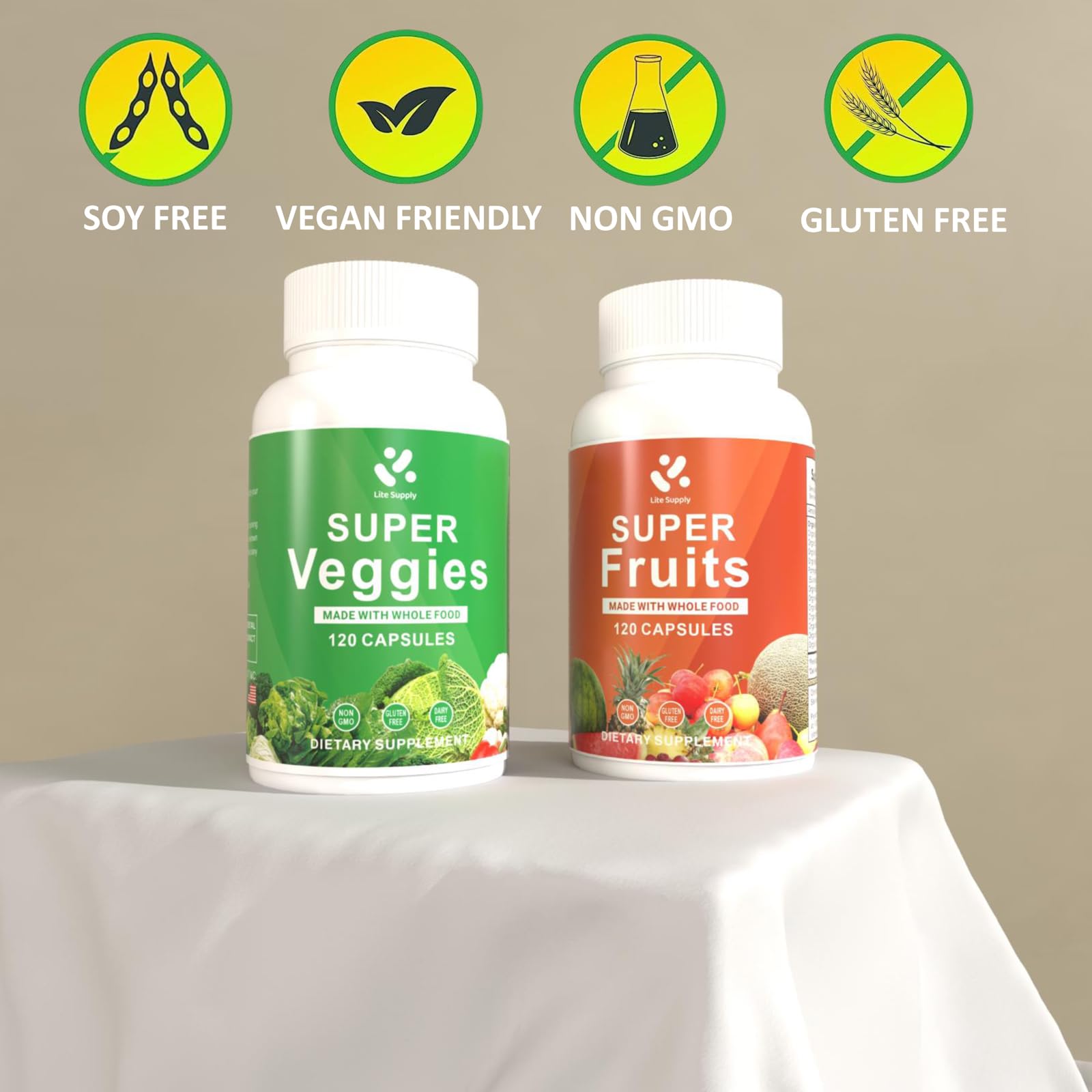 Lite Supply Fruits and Veggies Supplement 240 Caps - 120 Fruit and 120 Veggie Capsules - Whole Food & Natural Superfood Filled with Vitamins & Minerals for Women, Men Supports Energy Levels Lite Supply Au supplements