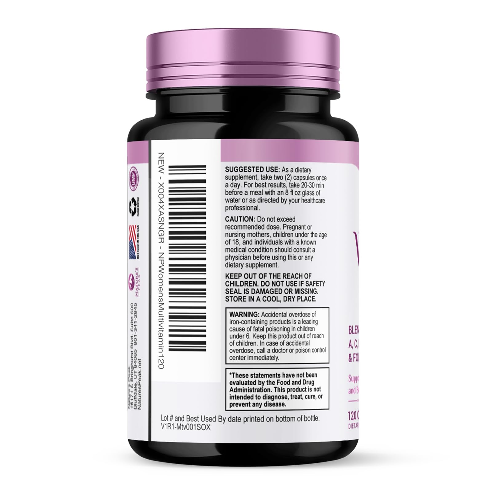 Multivitamin for Women - Complete Daily Womens Multivitamins with Calcium, Folate, Vitamin A, C, D, E & B Vitamins, Zinc and Iron - Multi Vitamins for Bone, Energy & Immune Support - 120 Capsules Nature's Peak Au supplements
