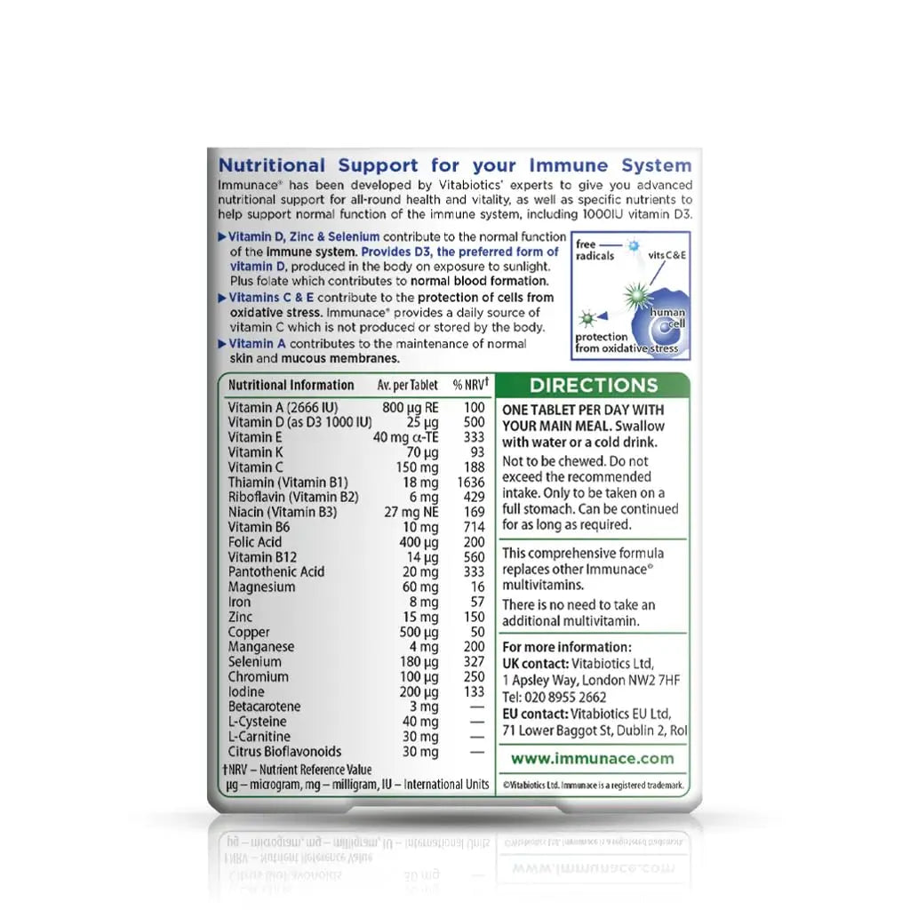Vitabiotics Immunace Original - Advanced Micronutrient and Immune System Support | Vitamin C, Zinc, and Selenium - 30 Tablets Immunace Au supplements