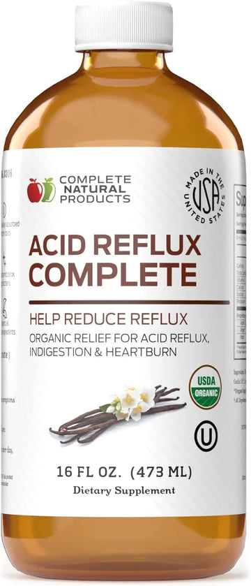 Acid Reflux Relief Liquid 16oz - Organic Heartburn Support Formula, Natural GERD Aid with Aloe Ginger Garlic Vanilla, Fast Absorbing Amish Remedy, Certified Organic Kosher Made in USA Supplement Complete Natural Products Au supplements