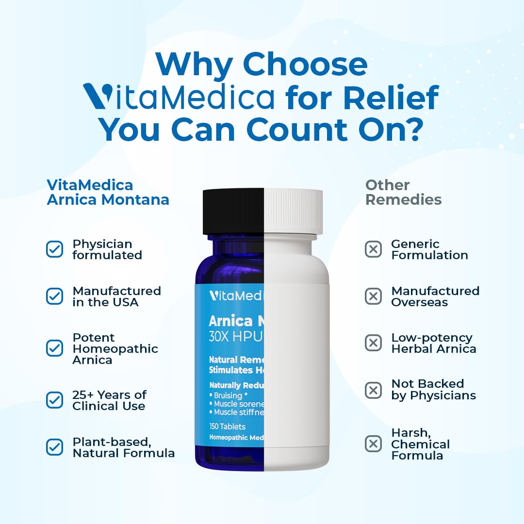 VitaMedica Arnica Montana 30X Homeopathic Tablets for Bruising Pain and Swelling | Plant Based Formula | Recommended by Plastic Surgeons | Natural Recovery Surgery Or Injury | 3 Pack | 150 Servings VitaMedica Au supplements