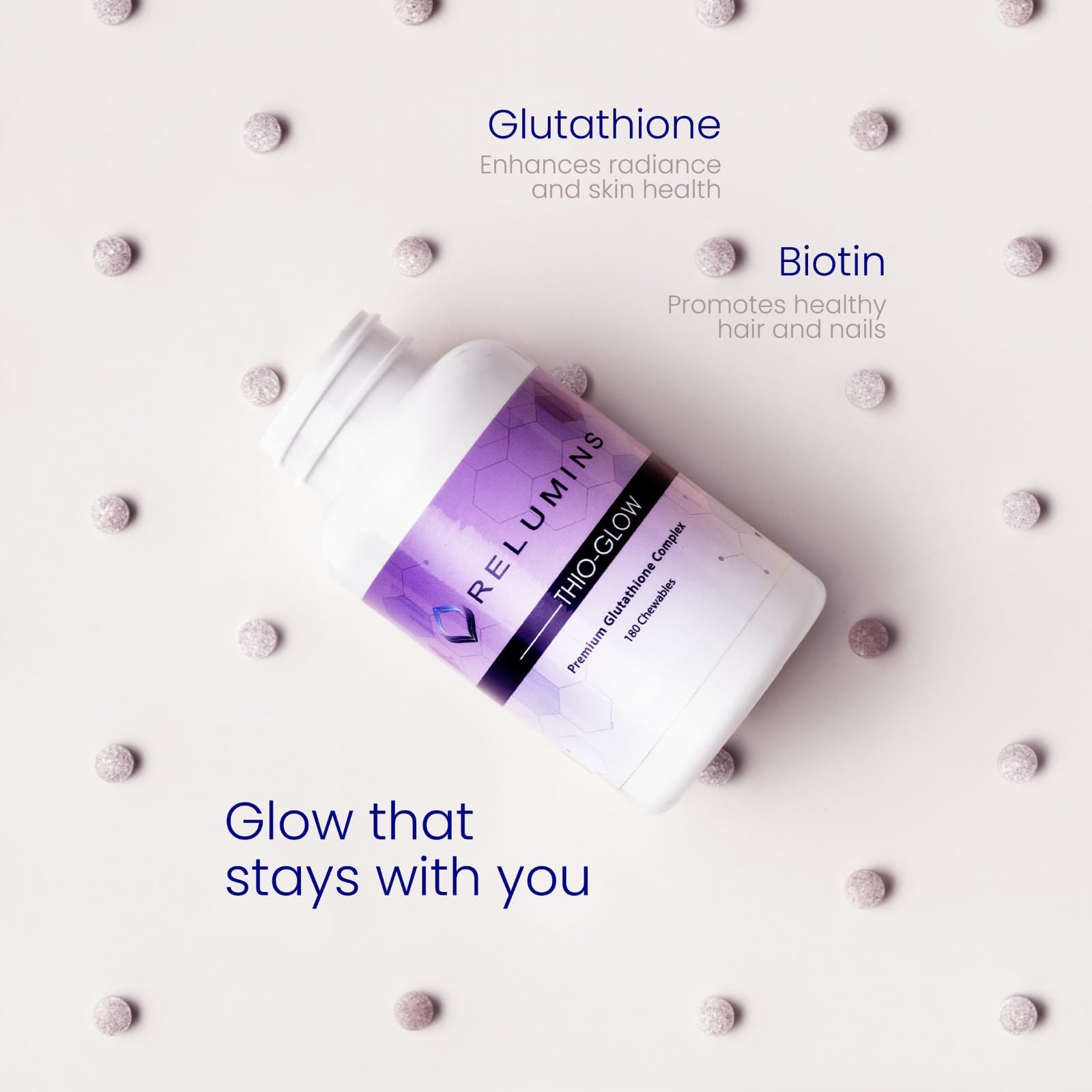 Relumins Thio-Glow Chewable Sublingual Glutathione Complex with Biotin, VIT C & E, Plus Grapeseed Polyphenols – 330mg Gluta Per Serving – 4X Effective, Ultimate Wellness Gift for Moms x 3 Bots Relumins Au supplements