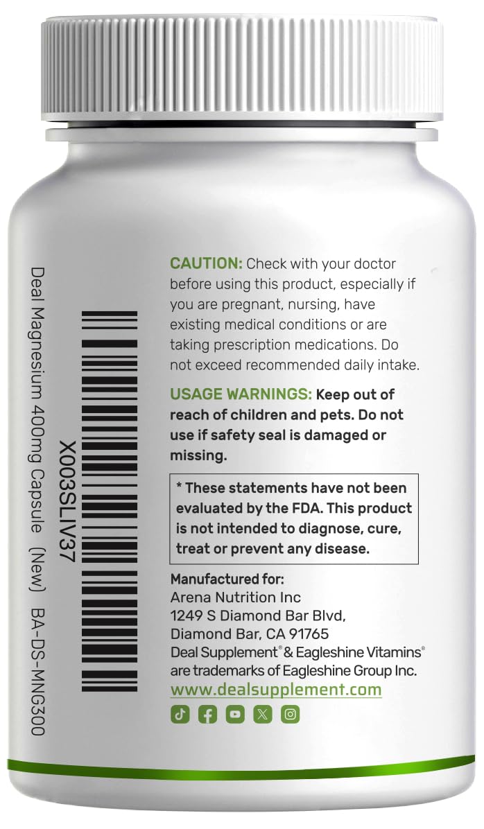 Magnesium Glycinate 400mg, 300 Capsules | 100% Chelated for Easy Absorption | Essential Mineral Supplement for Muscle, Sleep, & Heart Health* DEAL SUPPLEMENT Au supplements