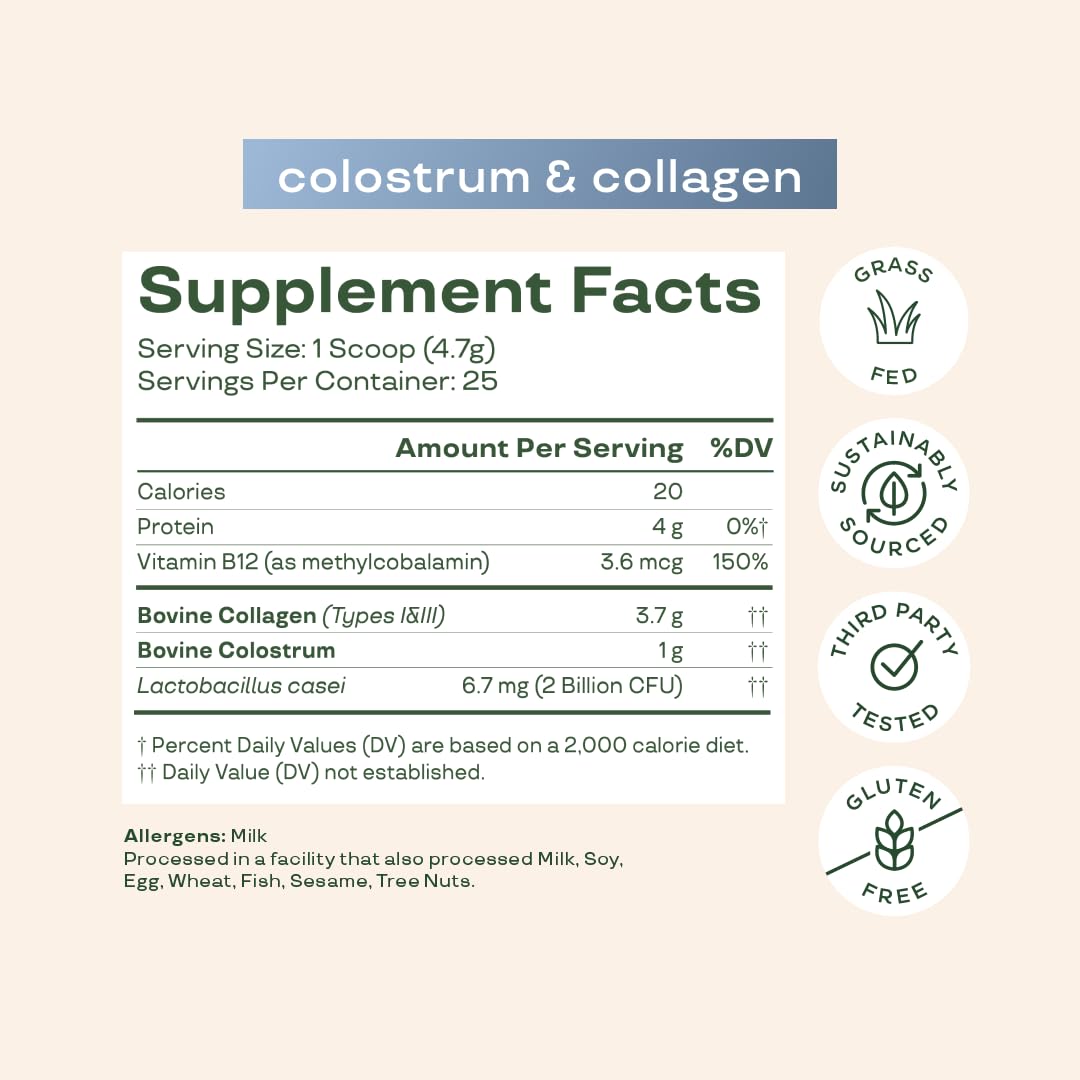 Bloom Nutrition Bovine Colostrum Powder with Vitamin B-12 for Gut Health, Immune Support, Hair Growth & Beauty Supplement | Unflavored, 25 Servings Bloom Nutrition Au supplements
