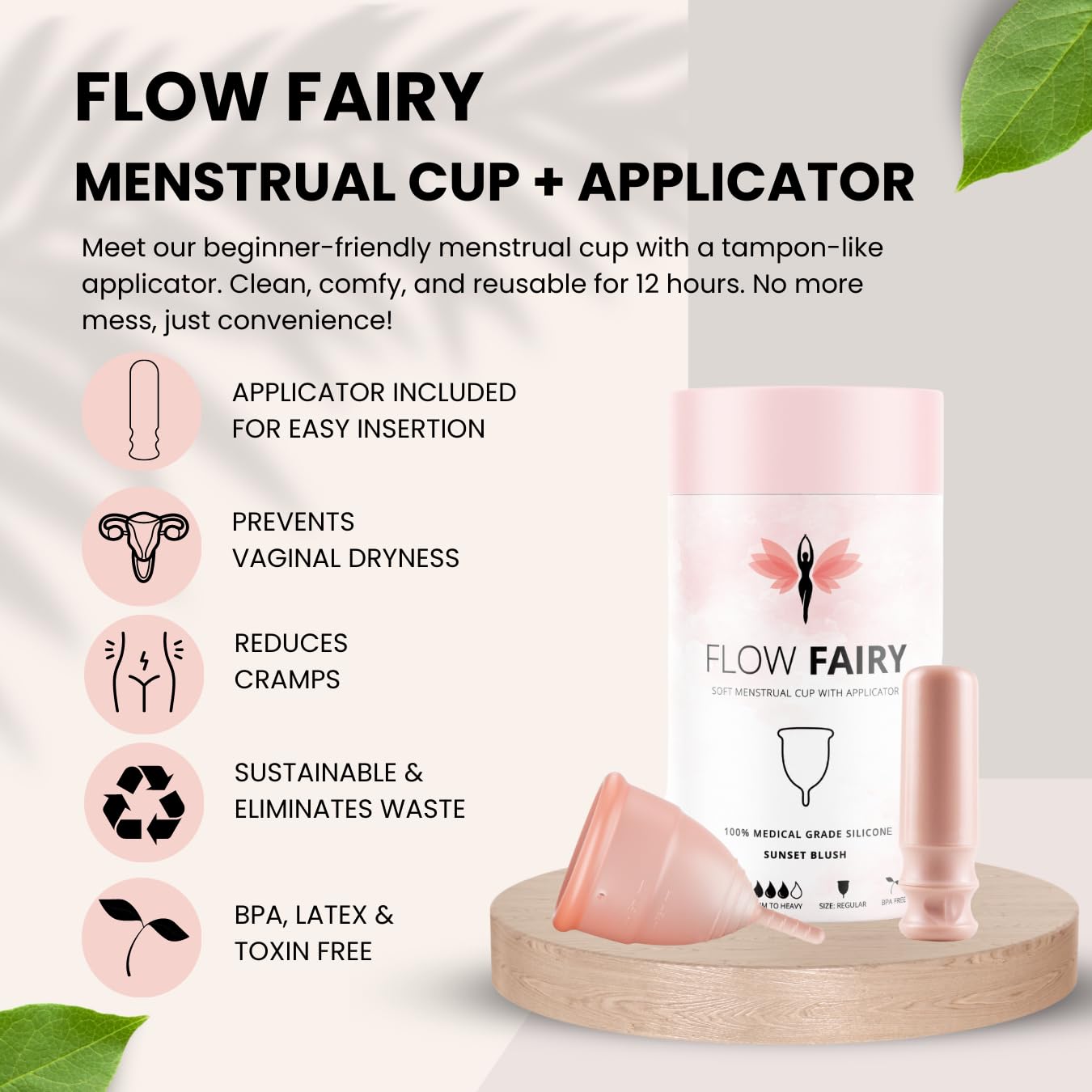 Flow Fairy Reusable Menstrual Cup with Applicator for Easy Insertion- 100% Medical Grade Silicone Period Cup Flow Fairy Au supplements