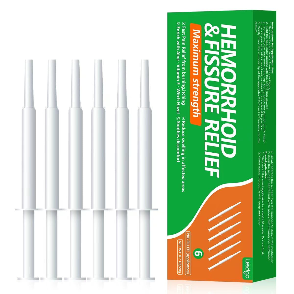 Lesdgo Hemorrhoidal Ointment(6 Pre-Filled),Hemorrhoid and Fissure Cream Witch Hazel Maximum Strength Pain Relief,for Itching and Swelling Lesdgo Au supplements