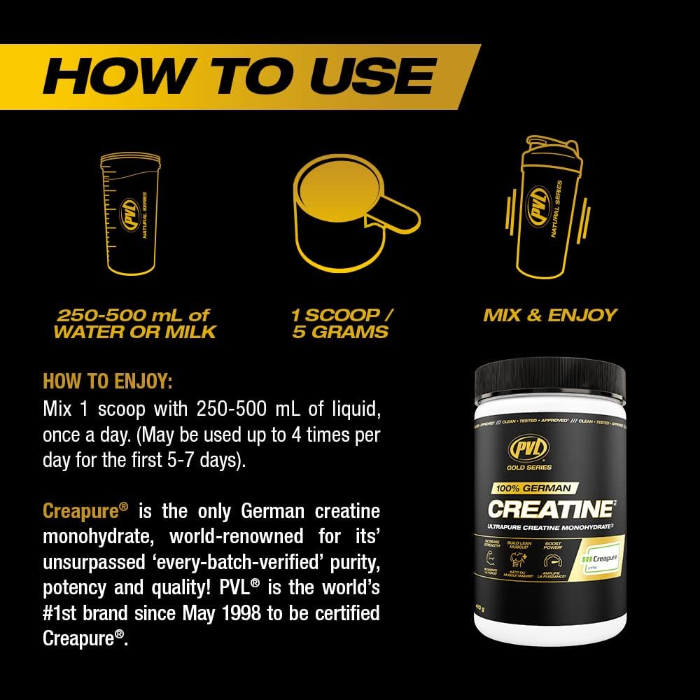PVL Creapure Creatine – 100% Pure German Creatine Monohydrate Powder-Pharmaceutical Grade Muscle Building Supplement for Strength Training, Pre Workout & Post Workout Protein Support–410g 82 Servings PVL Au supplements