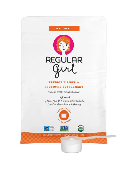 Regular Girl Organic Powder, Prebiotic Fiber Supplement and Probiotics for Women, Low FODMAP, 30 Servings, Unflavored Regular GirlAU supplements