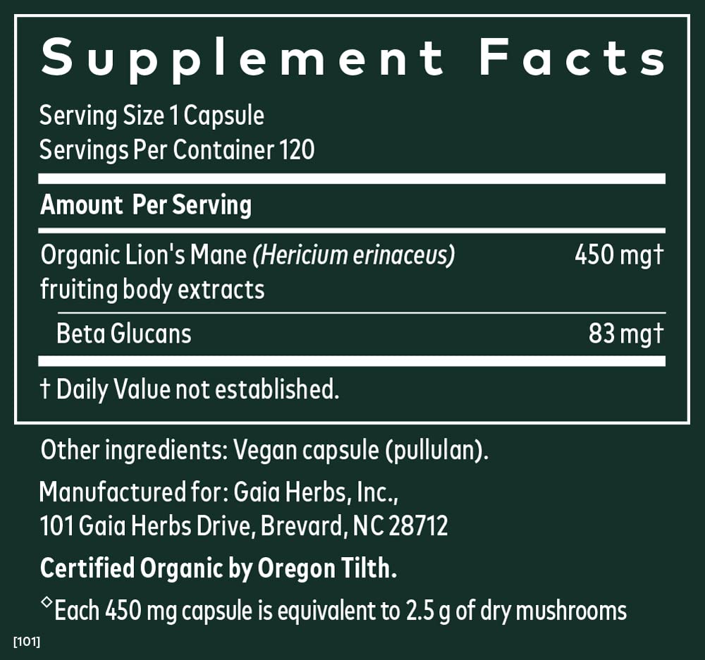 Gaia Herbs Organic Lion’s Mane Mushroom - Brain and Nerve Support Supplement Gaia Herbs Au supplements