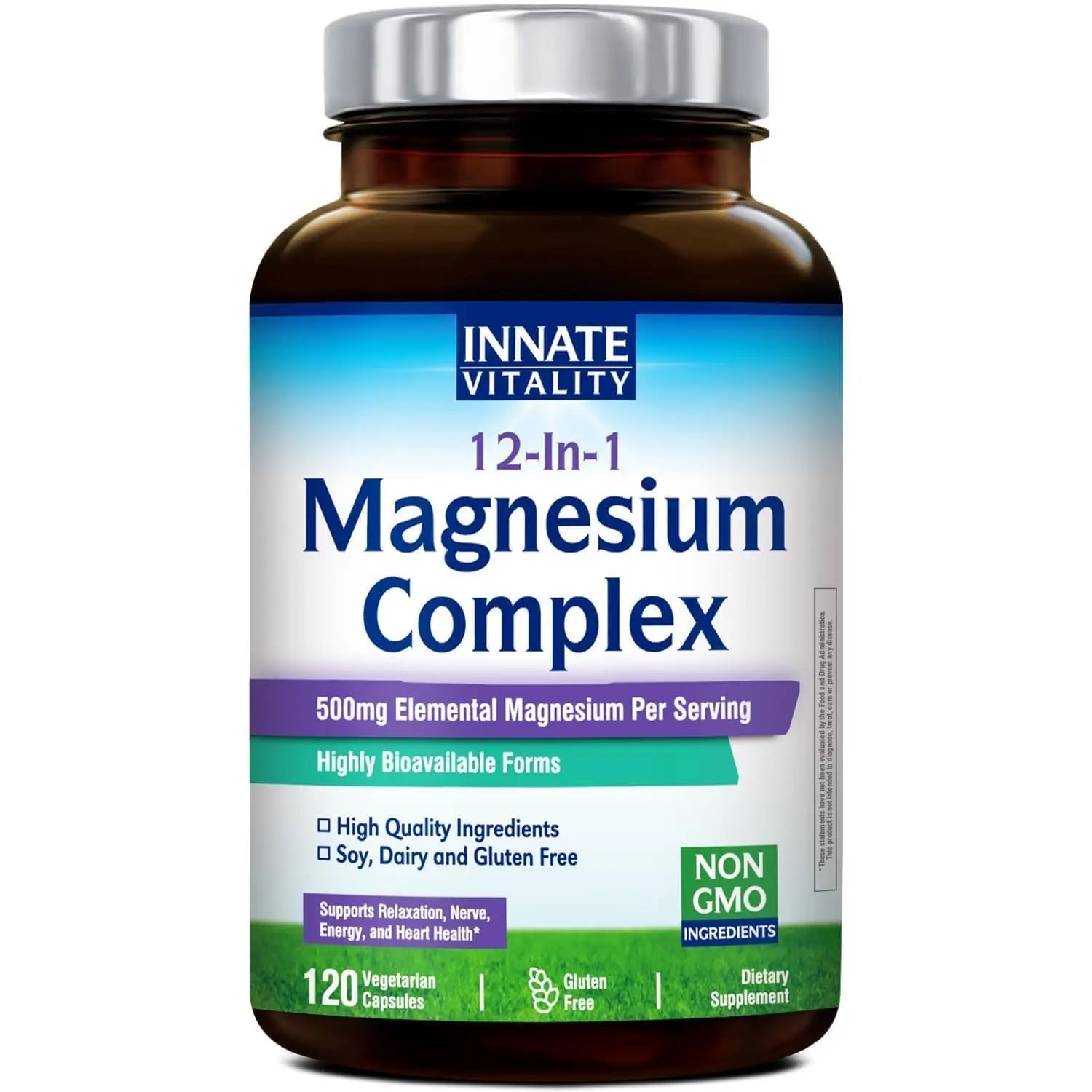 Innate Vitality 12-in-1 Magnesium Complex, 500 mg Elemental Mag, with Magnesium Glycinate Malate Taurate Aspartate & More, Non-GMO, for Nerves, Sleep, Heart, Energy, 120 Veg Caps Innate Vitality Au supplements