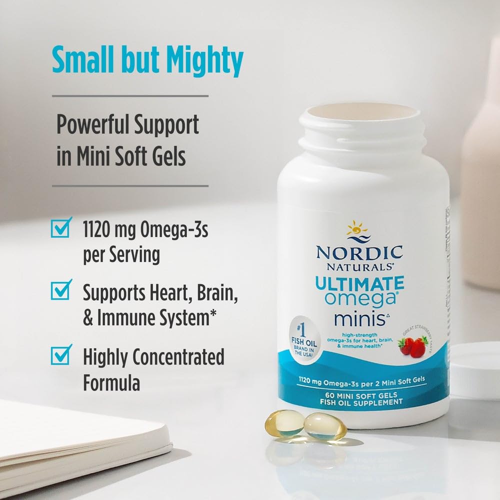Nordic Naturals Ultimate Omega Minis, Strawberry Flavor - 60 Minis Soft Gels - 1120 mg Omega-3 - High-Potency Fish Oil Supplement - EPA & DHA - Promotes Brain & Heart Health - 30 Servings Nordic Naturals Au supplements
