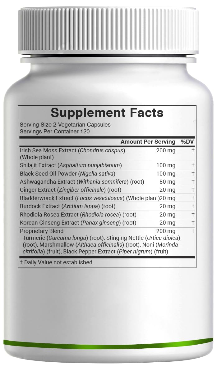 DEAL SUPPLEMENT Irish Sea Moss 240 Veggie Capsules – 14 Superfood Complex with Black Seed Oil, Ashwagandha, & Ginger DEAL SUPPLEMENT Au supplements