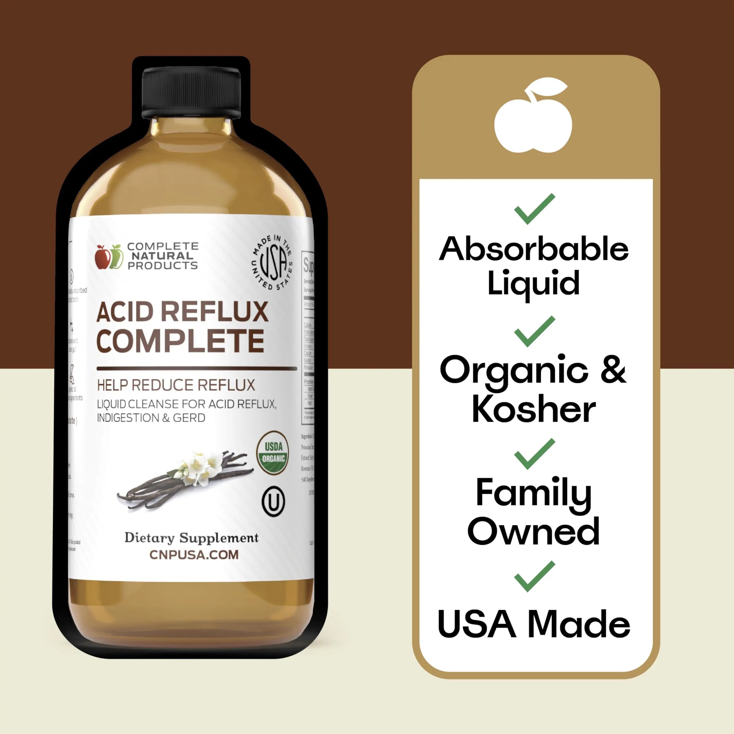 Acid Reflux Relief Liquid 16oz - Organic Heartburn Support Formula, Natural GERD Aid with Aloe Ginger Garlic Vanilla, Fast Absorbing Amish Remedy, Certified Organic Kosher Made in USA Supplement Complete Natural Products Au supplements