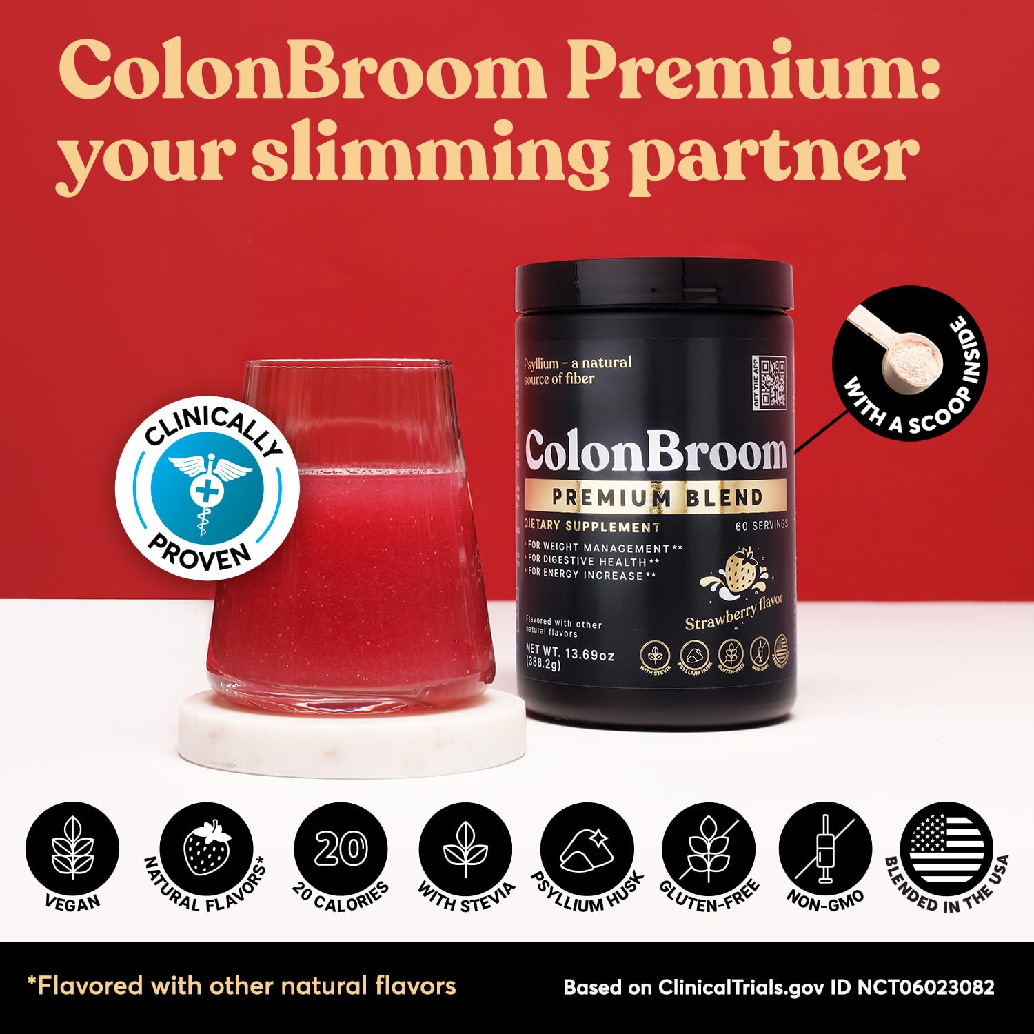 ColonBroom Premium Psyllium Husk Powder (Strawberry, 60 Servings) + Shaker Bottle for Colon Broom Fiber Powder Drink Bundle - Colon Cleanse for Bloating Relief & Gut Health - Fiber Powder Supplement ColonBroom Au supplements