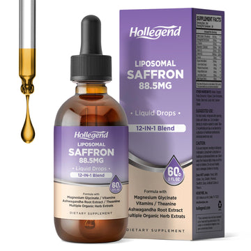 HOLLEGEND Liposomal Saffron Drops for Kids & Adults, Organic Saffron Supplement w/Magnesium, L-Theanine and Vitamins for Stress, Focus, Vision and Energy Support, Vegan, Natural Lemon Flavor, 2 FL OZ HOLLEGEND Au supplements