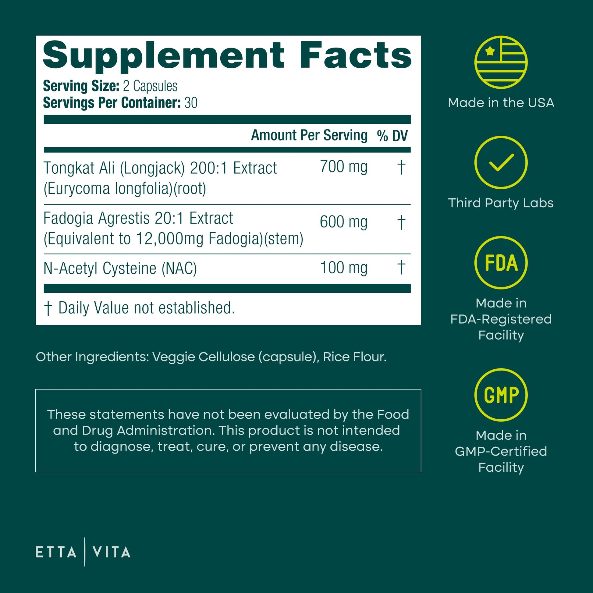 Potent Longjack - Tongkat Ali & Fadogia Agrestis Supplement for Men & Womens Energy, T Support, Lean Muscle Growth & Recovery, Hormonal Balance, Pre-Workout with Vegan NAC Liver Detox & Cleanse Etta Vita Au supplements