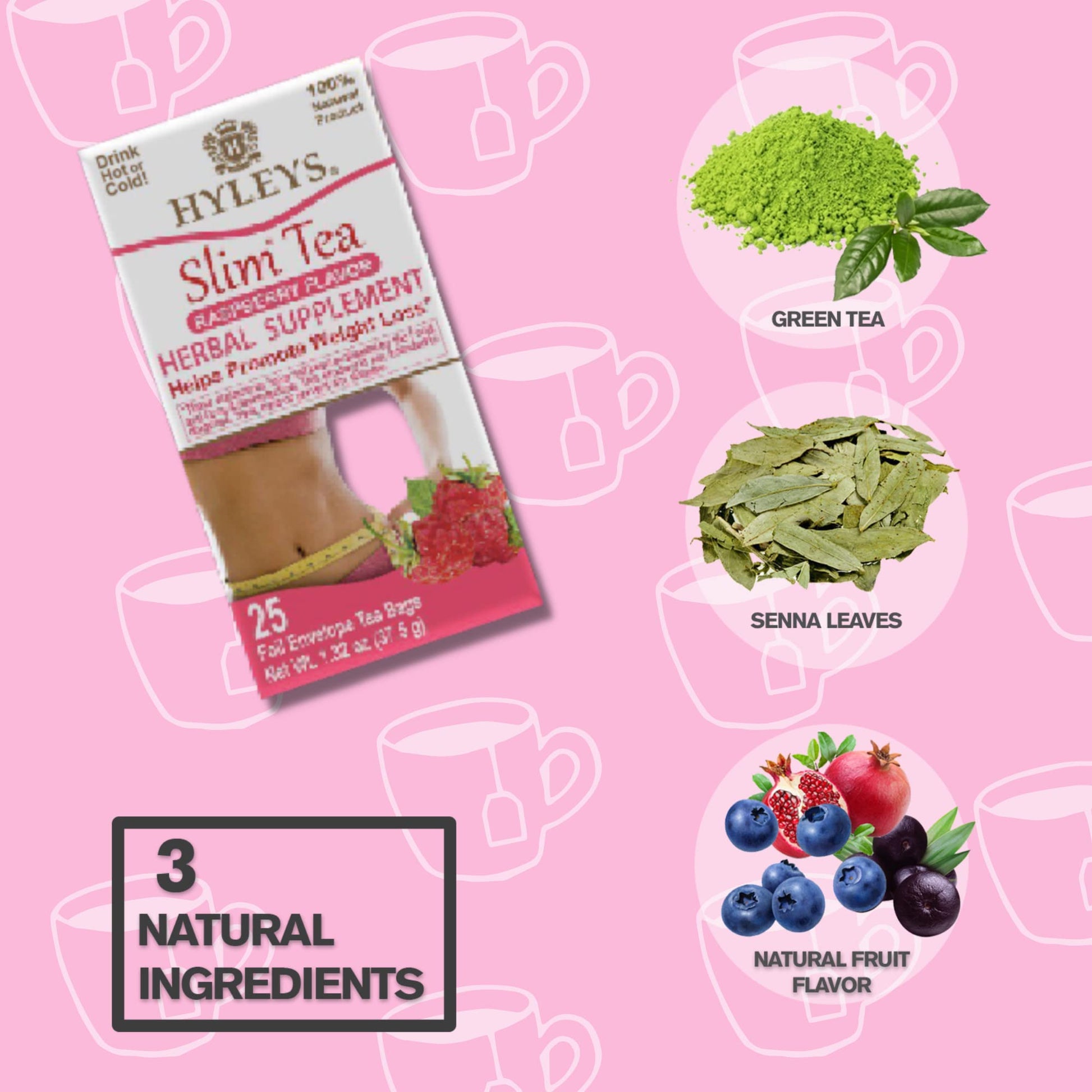 Hyleys Slim Tea Raspberry Flavor - Weight Loss Herbal Supplement Cleanse and Detox HYLEYS Au supplements