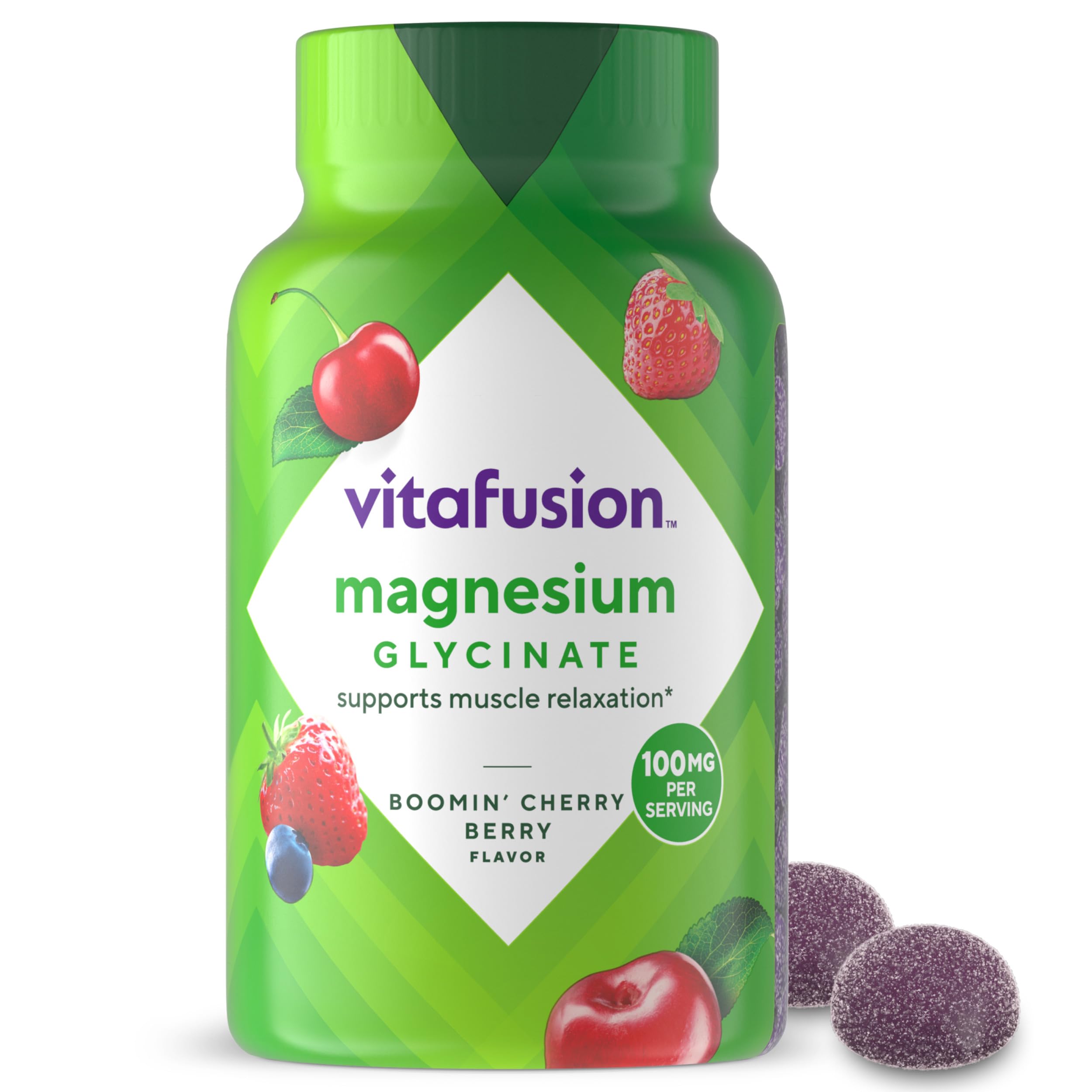 vitafusion Magnesium Glycinate Gummy Supplement, 100 mg per Serving Supports Muscle Relaxation (1) for Adult Women & Men, Boomin’ Cherry Berry Flavor, 60 Count Vitafusion Au supplements