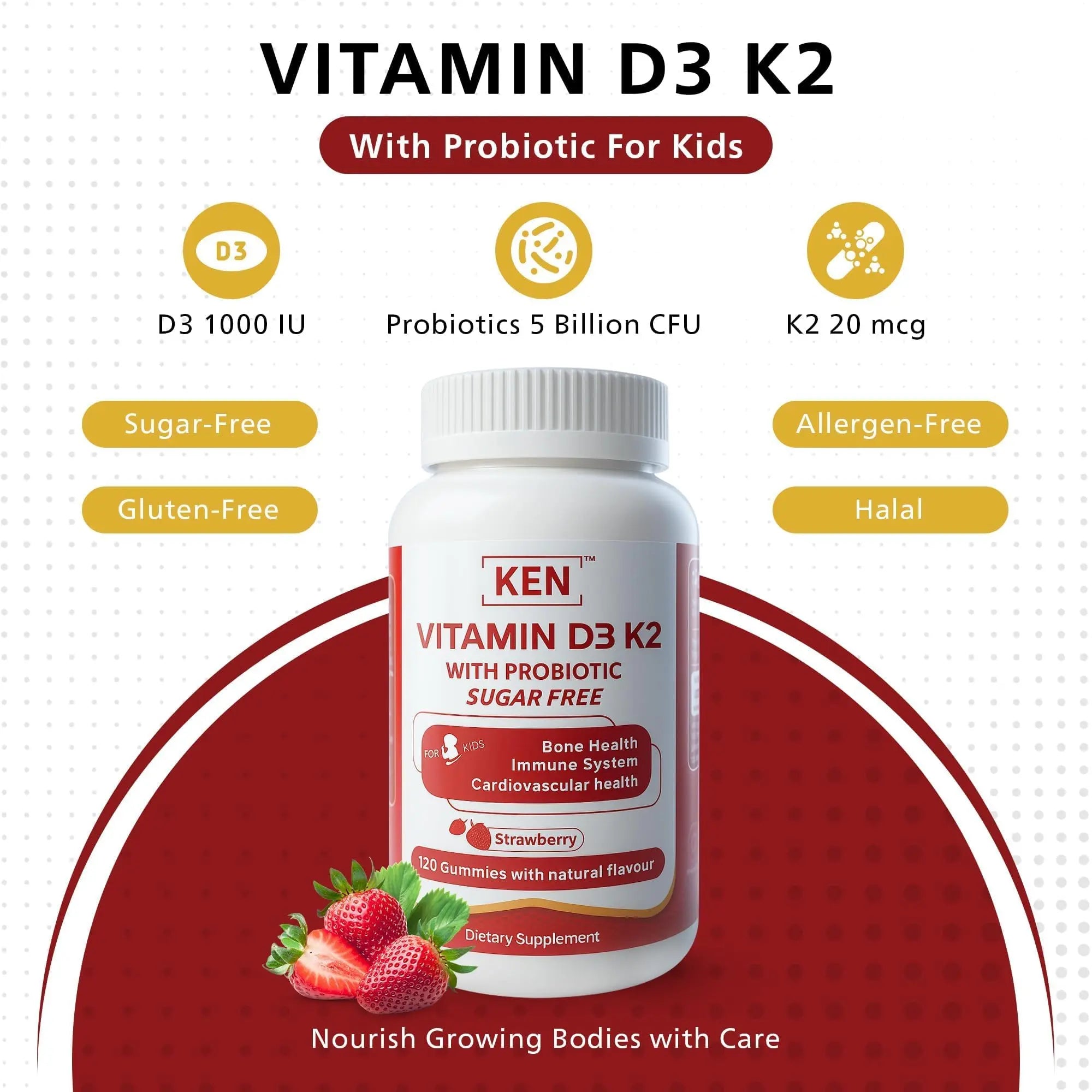 KEN Vitamin D3 K2 with Probiotic for Kids, Sugar-Free Gummies for Calcium Absorption, Bone Support, 5 Billion CFU Probiotics for Gut Balance and Immune Function KEN Au supplements