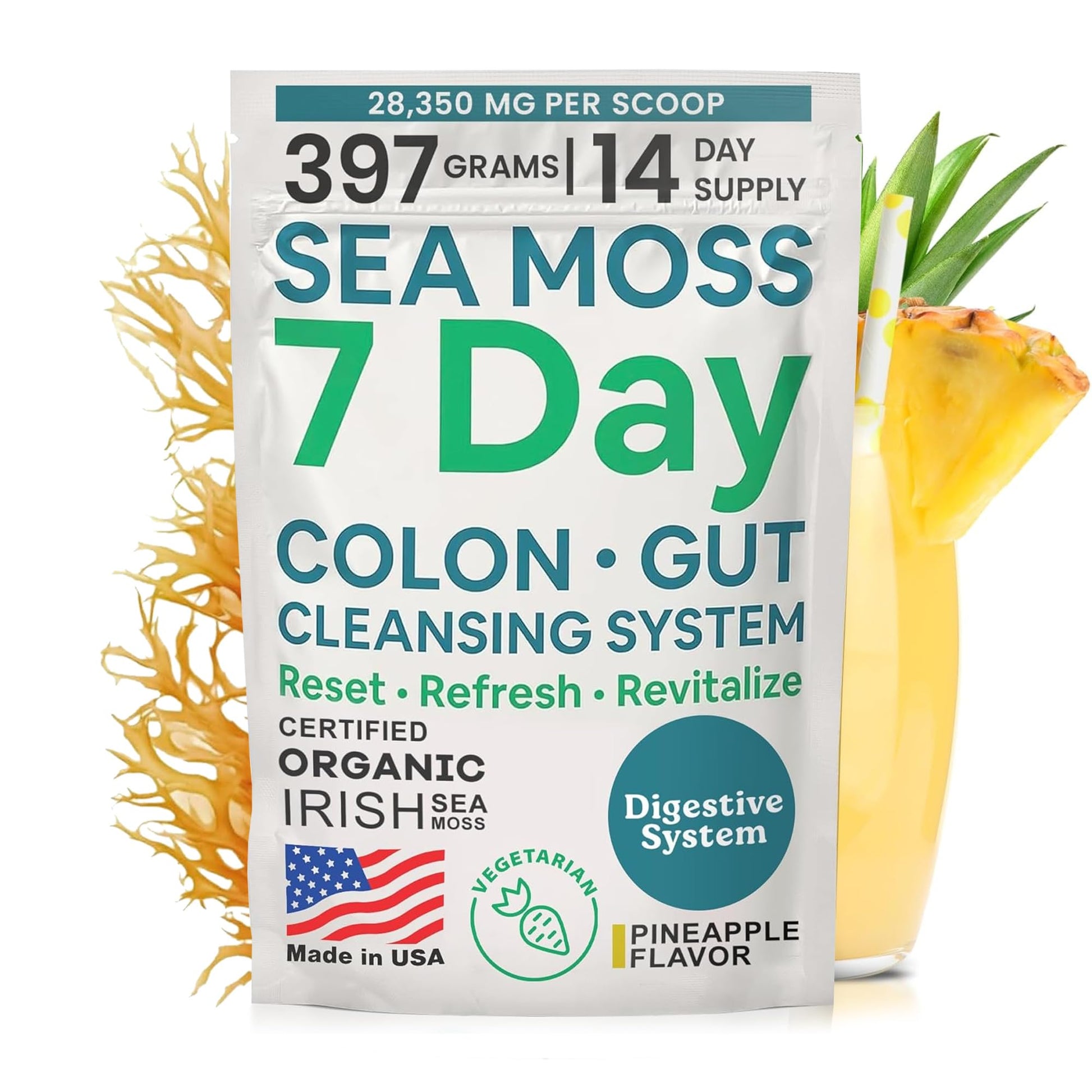 Atlantic Naturals Sea Moss 7-Colon Cleanse Powder | Formulated with Psyllium Husk, Fiber, & Senna Powder | Supports Immune & Gut Health for Women & Men, Pineapple Flavor Drink Mix, 14 oz Atlantic Naturals Au supplements