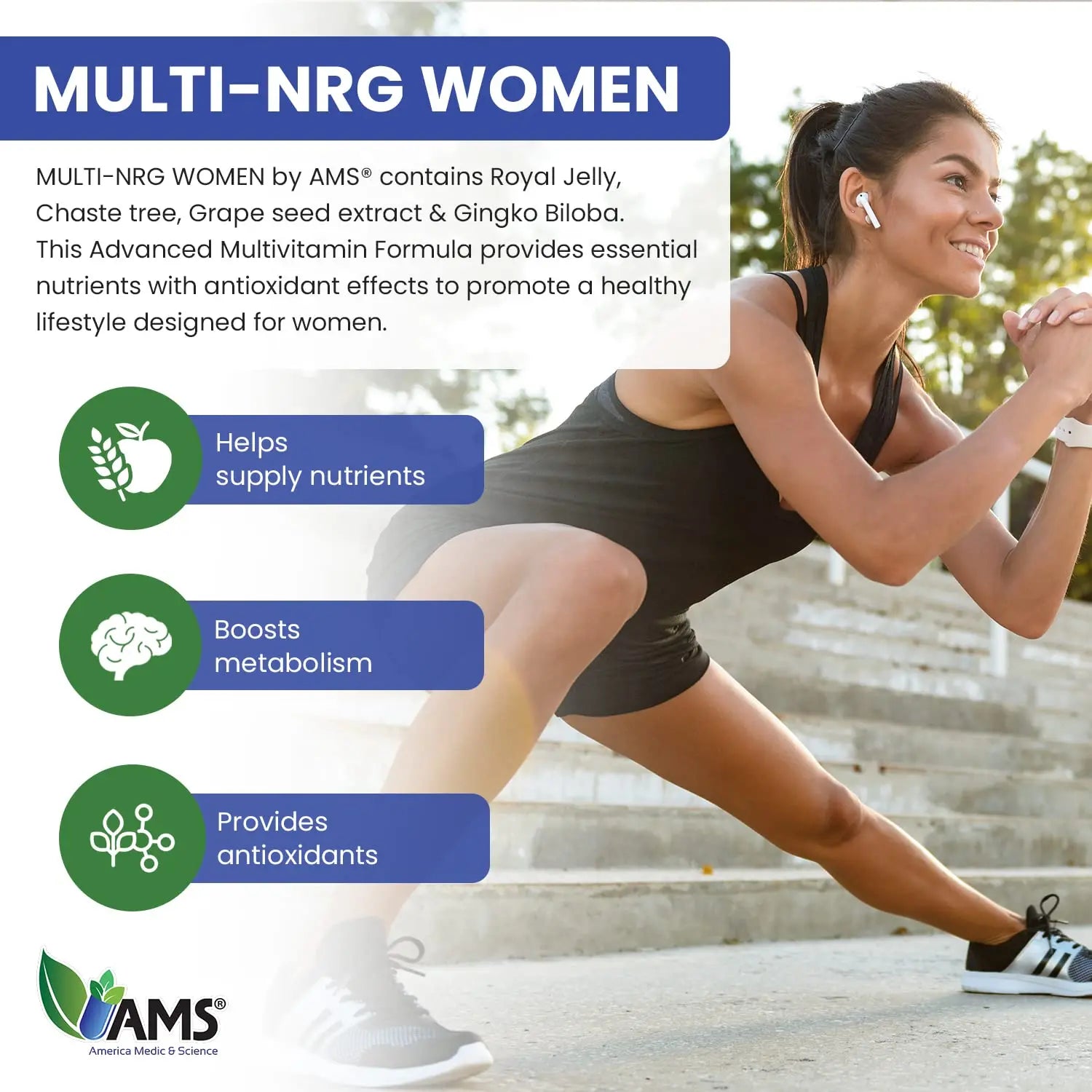 America Medic & Science Multivitamins for Women, Multi-NRG, 45 Coated Caplets, One Daily, Immune Support Supplements, Vitamin C & B Complex America Medic & Science Au supplements