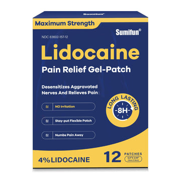 Sumifun 4% Lidocaine Patches Maximum Strength - 12 Count Pain Relieving Gel Patch for Muscle Soreness, Back Ache, Knee, Neck & Joint Pains - Topical Analgesic (Large, Count, 12) Sumifun Au supplements