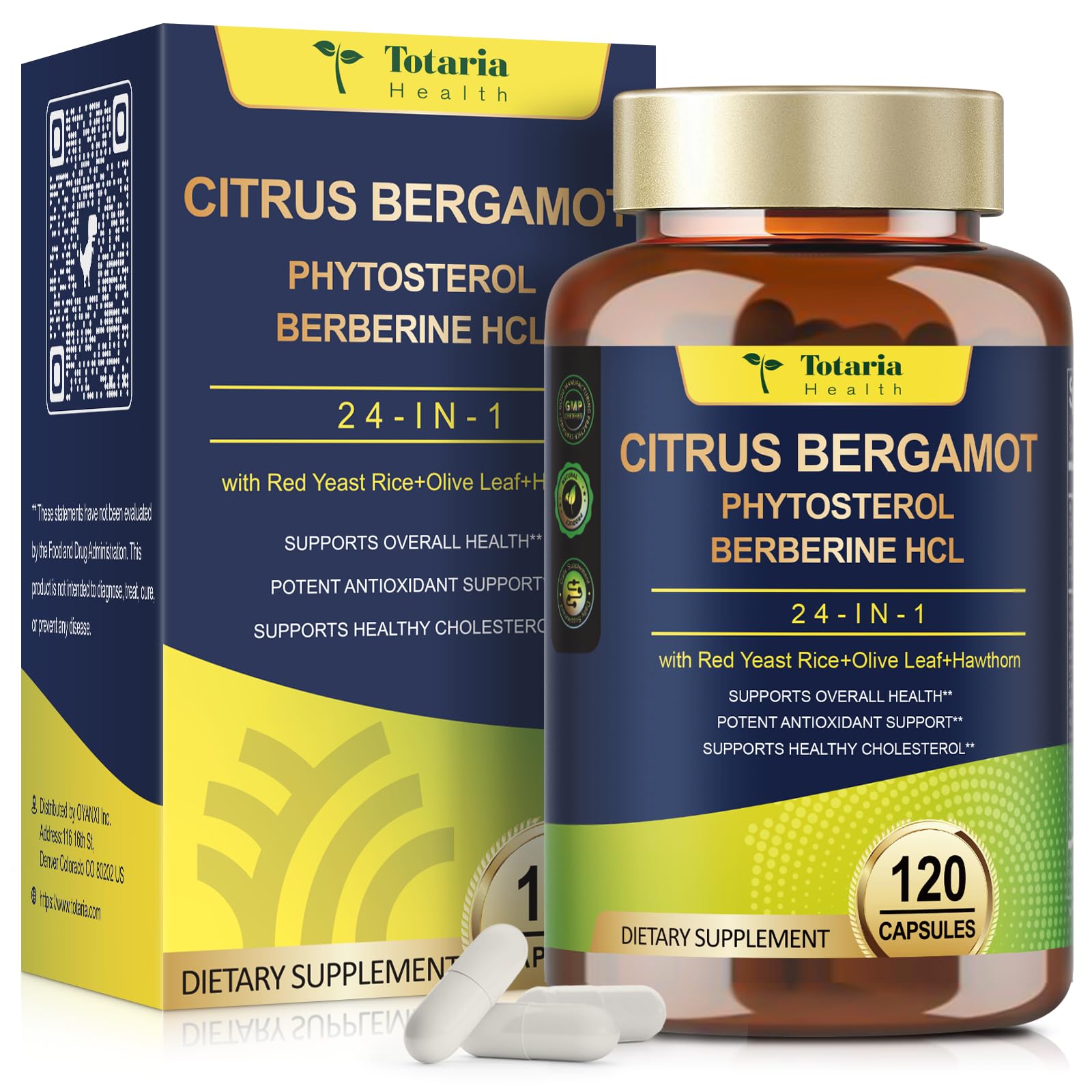 Citrus Bergamot Supplement for High Cholesterol - Italian Citrus Bergamot & Plant Sterols Stanols Natural Way to Balance Cholesterol Level, Cholesterol Lowering Supplements, Vegan, Non-GMO, 120 Counts Totaria Au supplements
