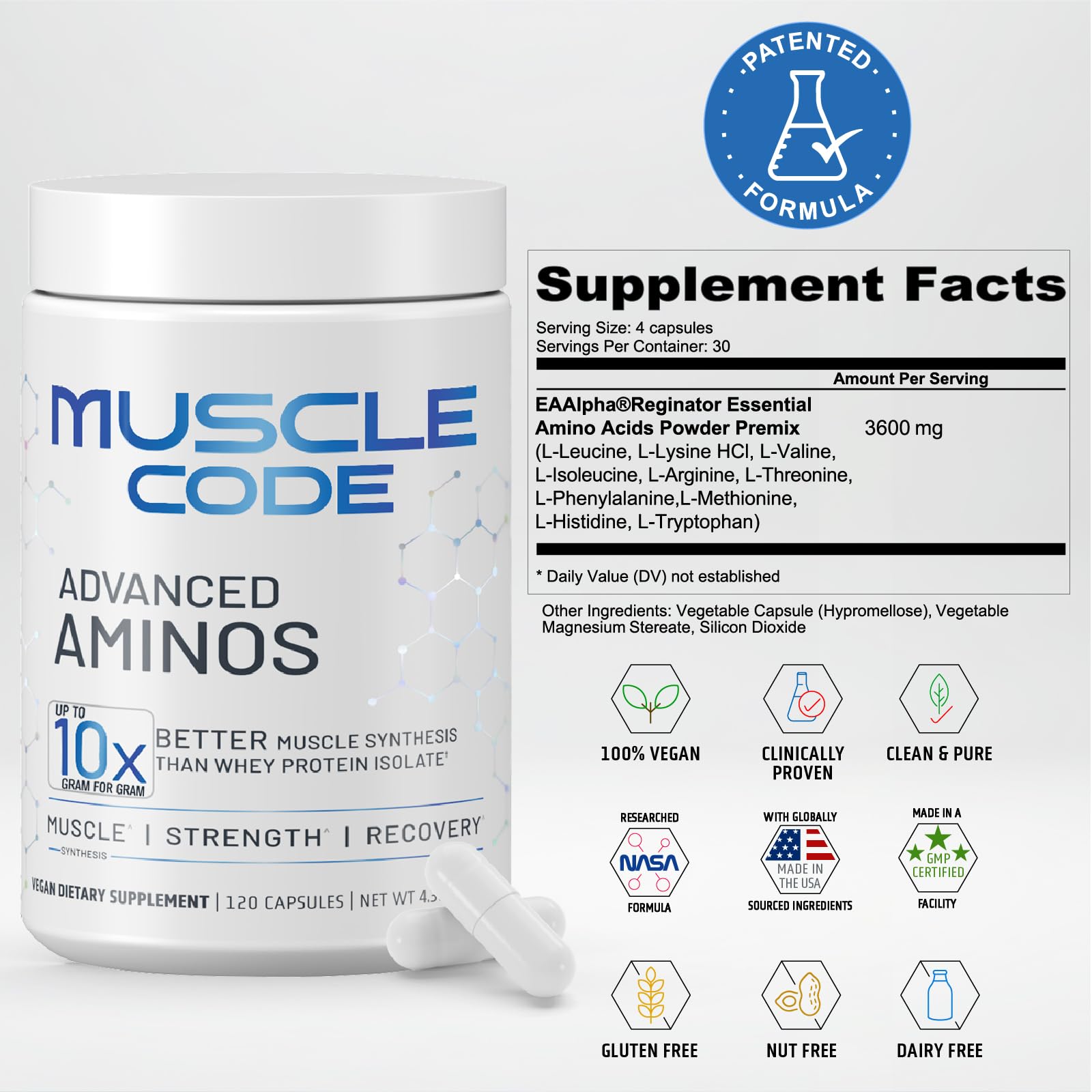 NAUTILUS Muscle Code Essential Amino Acid Capsules – Muscle Synthesis & Repair & Strength – Unflavored – 30 Servings – Clinically Studied – 0g Sugar, Keto, Vegan, Gluten Free, Dairy Free NAUTILUS Au supplements
