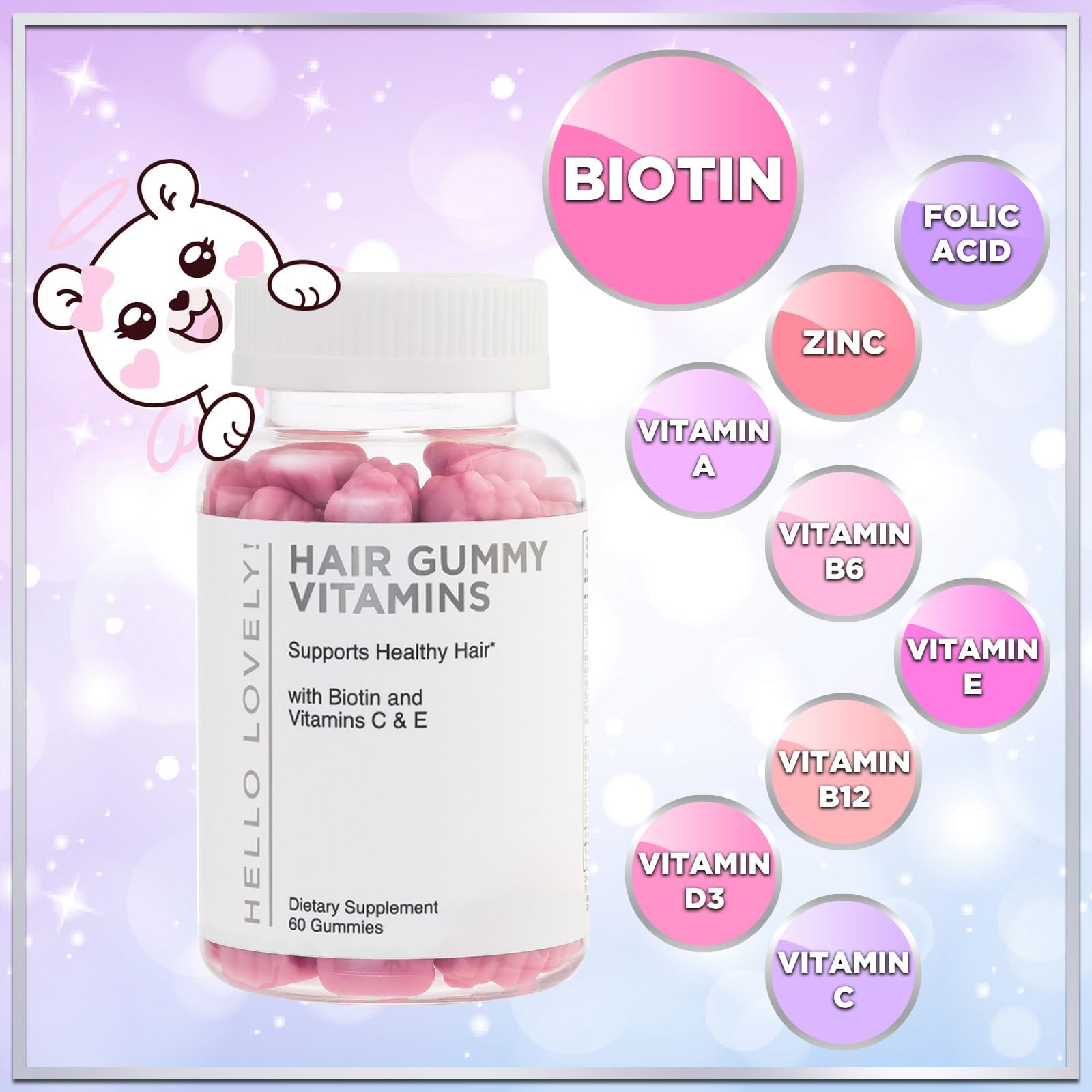 Hello Lovely! Hair Vitamins Gummies with Biotin 5000 mcg Vitamin E & C Support Hair Growt Hello Lovely! Au supplements